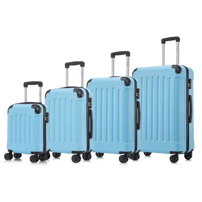 Produktbild von Suitcase Set, Rollkoffer Handgepäck, Kofferset, mit 4 Rollen 360°, Hartschalenreise Zahlenschloss, Weicher Gummigriff (4er Set, S,M,L&XL,Hellblau)