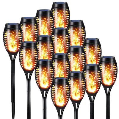 Solar-Fackeln, 16 Stück, mit Flammeneffekt, IP65, wasserdicht, für Garten
