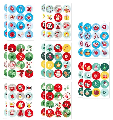 Adventskalender-Sticker 1-24, Zahlenaufkleber, 16/8/4 Bögen, selbstklebend