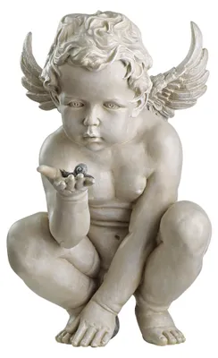 Cherub Gartenfigur, 38 cm, Polyresin, Antikstein