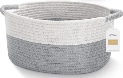 Zdjęcie produktu dla Bawełniany kosz do przechowywania z uchwytem do salonu, sypialni i nie tylko – 40 x 30 x 20 cm