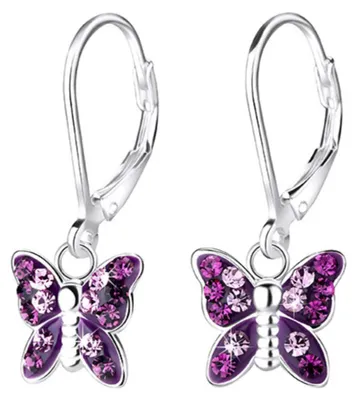 Produktbild von Schmetterling Ohrringe Silber 925: Kristall Kinderohrringe