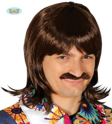 Produktbild von Herrenperücke Brauner Schnurrbart Hippie 80er Discokugel