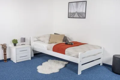 Produktbild von Einzelbett / Gästebett Kiefer massiv Vollholz weiß 84, inkl. Lattenrost - 100 x 200 cm (B x L)