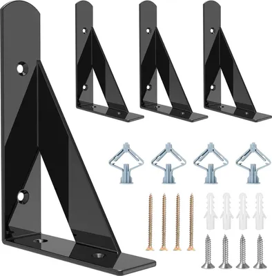 Image de Support d'étagère 90 degrés - 4 pièces - métal noir - 15 x 10 cm