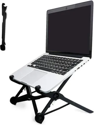 Obrázek produktu pro Skládací a výškově nastavitelný stojan na notebook – ergonomický a přenosný – černý stojan na notebook