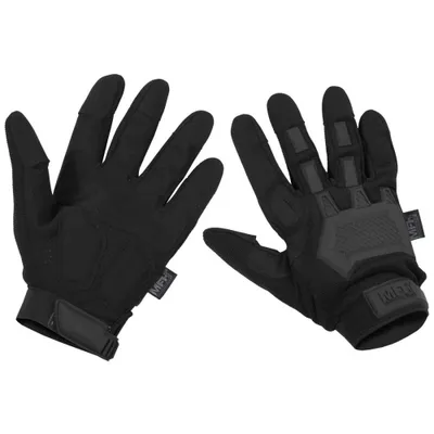 A pair of black tactical gloves shown from a top-down perspective against a white background.