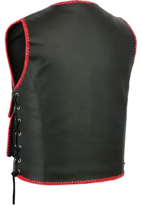 Produktbild von Lederkutte Karabiner Lederweste Bikerweste Motorradweste geflochten Clubweste, Größe:60/4XL, Farbe:V2 Rot/Schwarz