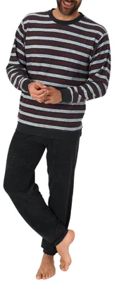 Produktbild von Herren Übergrössen Frottee Pyjama Schlafanzug lang mit Bündchen in grossen Grössen bis Gr. 70 ; schwarz , 66