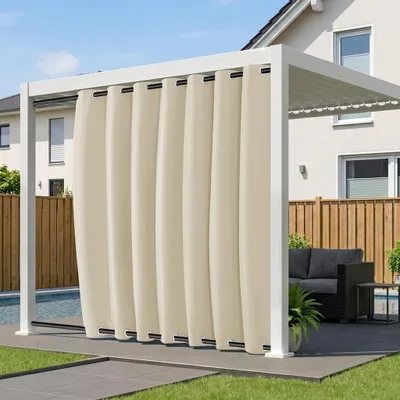 Immagine prodotto di Tenda da esterno extra larga, impermeabile e resistente alle intemperie, oscurante, con occhielli in alto e in basso, per terrazza e balcone, beige, L254 x A274 cm