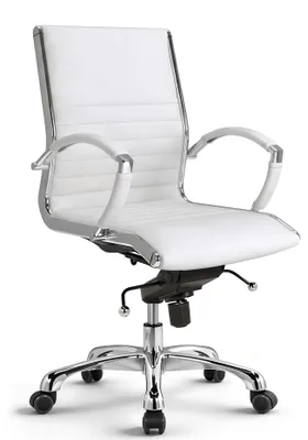 Produktbild von VERSEE Montreal Drehstuhl Weiß Leder – ergonomischer Schreibtischstuhl, premium gepolsterter Bürostuhl mit hoher Rückenlehne, stabil bis 150 kg belastbar
