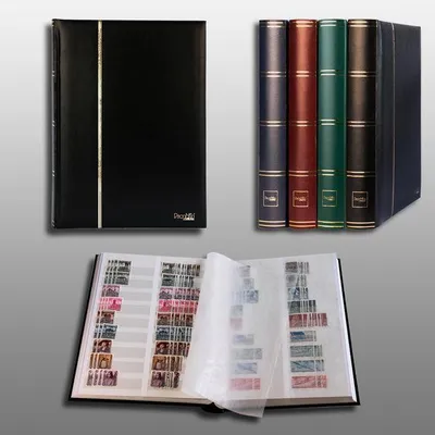 Produktbild von Prophila Collection 64 weiße Geteilte Seiten Briefmarkenalbum Einsteckbuch wattierter schwarzer Einband