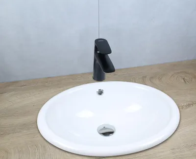 Produktbild von Keramik Waschbecken oval 490x405x195 mm weiß mit Überlauf Einbauwaschbecken mit Pop-Up Ablauf chrom