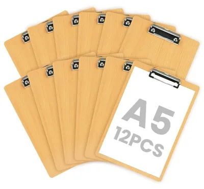 Productafbeelding van Solidchoice - Set van 12 A5 Houten Clipboards met Klem voor Schrijfmateriaal