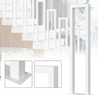 Zdjęcie produktu dla Jayseuw – poręcz schodowa w kształcie litery U, 95 cm, do wnętrz i na zewnątrz – biała poręcz żelazna do schodów, korytarzy, loftów i poddaszy; montaż pionowy