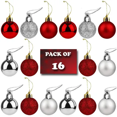 Weihnachtskugeln 16er Set 5 cm Rot & Silber