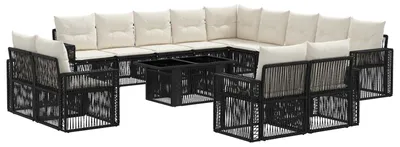 Produktbild von vidaXL Gartensofa-set 14 stk. Schwarz und Cremeweiß Poly-Rattan