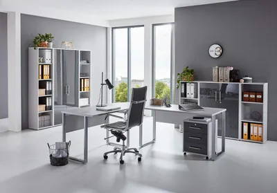 Produktbild von BMG Möbel Büromöbel-Set, Office Edition Set 5, grau/ anthrazit hochglanz