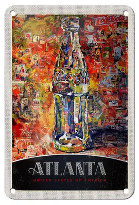 Produktbild von Blechschild Reise 12x18cm Atlanta AmerikaCola Gemälde Schild