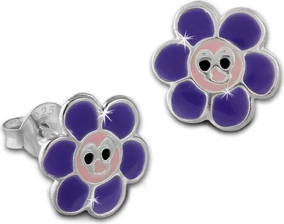 Produktbild von Teenie-Weenie Ohrstecker Kinder Silber lila lachende Blume Ohrringe SDO8132V