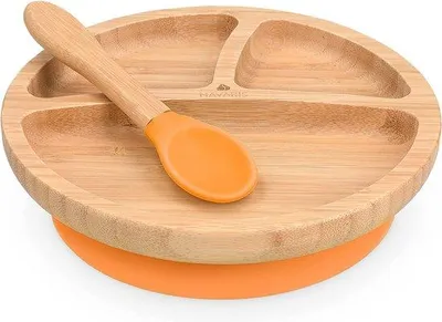 Produktbild von Famanu Kinderteller mit Fächern - Silikon-Babyplatte mit Rutschfesten Saugnäpfen