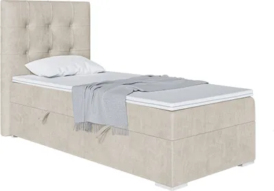 Produktbild von MEBLINI Boxspringbett mit Bettkasten - Gepolstert Einzelbett mit Matratze und Topper - Polsterbett mit Stauraum - Bett mit Kopfteil - Stauraumbett - DENIZ - 90x200 Rechts  - H3/Creme Samt