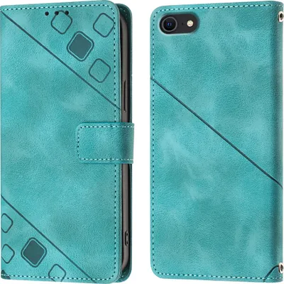 Produktbild von Hülle für iPhone SE (2022) SE 2020 8 7 Prägung Flip Leder Brieftasche Schutzhülle mit Ständer Grün