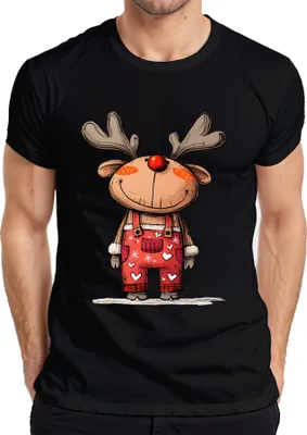 Produktbild von Rudolf Rentier rote Nase Weihnachten niedlich Geschenk Cartoon Herren T-Shirt, Schwarz, XL