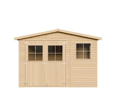 Obrázek produktu pro Dřevěný zahradní domek s impregnovanou podlahou - Úložný prostor s okny - V226x318x220 cm/6 m² domek z přírodního dřeva - TIMBELA M334+M334G