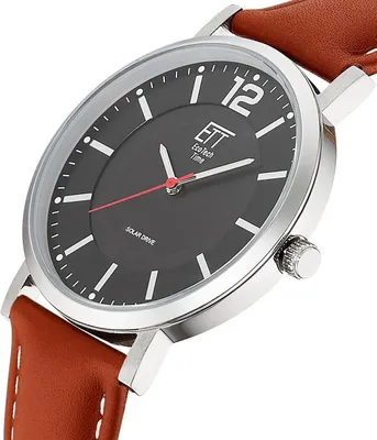 Image de Montre solaire ETT EGS-12159-21L pour homme avec bracelet en cuir marron/noir