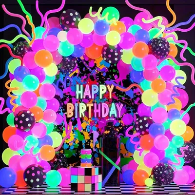 Produktbild von Neon-Partydekorationen – 115 Stück leuchtende Ballons