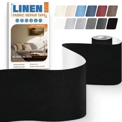 Produktbild von Selbstklebende Stoff-Reparaturlappen, 10 x 200 cm, schwarze Leinen-Reparaturlappen