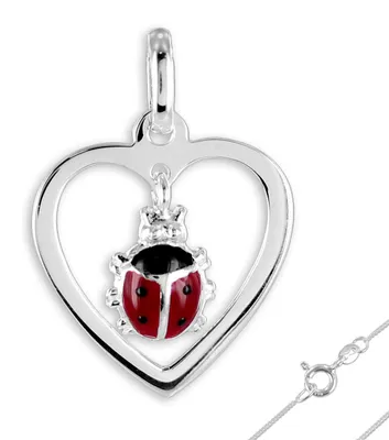 Produktbild von Kinderkette Herz Anhänger mit Marienkäfer: Kinderschmuck Silber 925