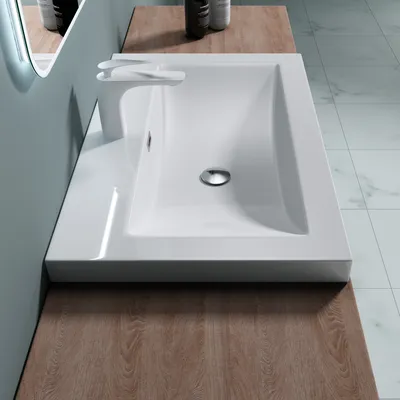 Produktbild von doporro Waschbecken Einbauwaschbecken aus mineralguss in weiß |BTH: 76,5x48x13 cm| Waschtisch Waschplatz| Col01