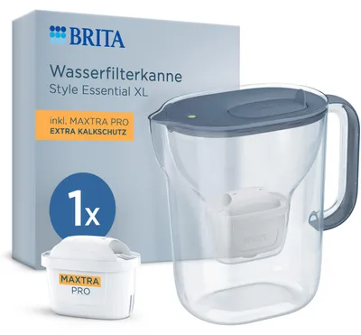 Produktbild von BRITA Wasserfilter Kanne MAXTRA Style Essential XL blau, 1x Extra Kalkschutz, KI-generiertes Bild