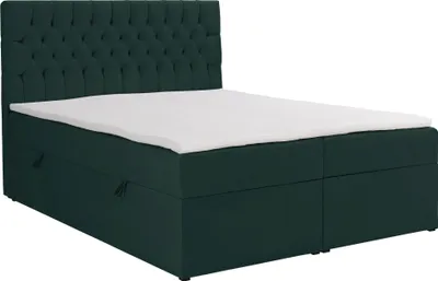 Produktbild von Selsey Daissy – Boxbett 180×200 mit Matratze und Topper, Samt, Flaschengrün