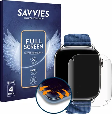 Produktbild von 4x Savvies Fullscreen Schutzfolie für Apple Watch Hermès Series 10 (46 mm) Displayschutz Folie Fullcover Klar Transparent
