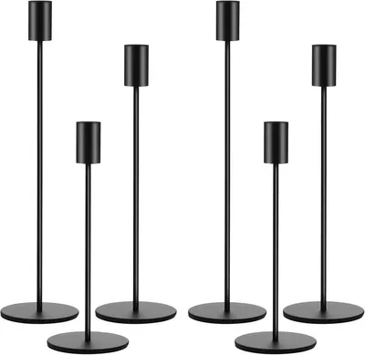 Image de Ensemble de 6 bougeoirs - Supports à bougies noirs en fer - Décoration de table moderne - Décoration de mariage