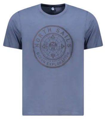 Produktbild von Herren Kurzarm-T-Shirt Blau mit Rundhals und Logo-Druck