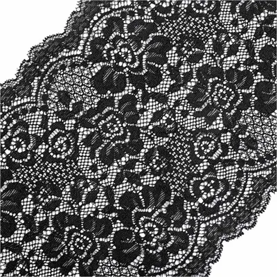 Elastische Spitze Blumenmotiv ab 0,5m x 18cm Spitzenborte Dessousspitze Tischband schwarz