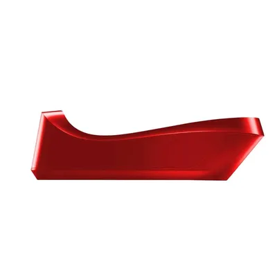 A red, curved object is shown against a white background.