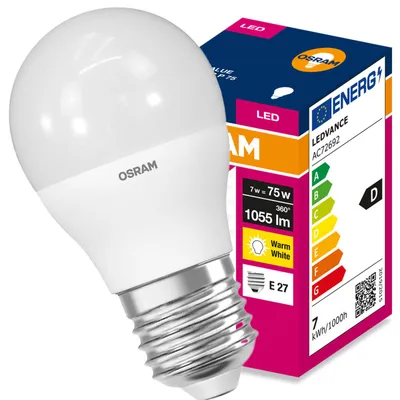 Produktbild von LED-Lampe E27, Kugelform P45, 7W = 75W, 1055lm, 3000K (warmweiß), 160°, VALUE CLASSIC, Osram, KI-generiertes Bild