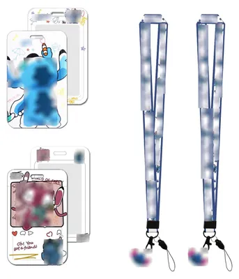 Produktbild von 2-teiliges Lanyard mit Auswelter, Cartoon-Lanyard mit Kartenhaltern, Lanyard mit Kartenhalter, Schlüssel-Lanyard mit Auswelter, für Mobiltelefone, Schlüssel, Büroausweis (A)