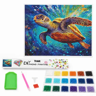 Imagen del producto de THAR, Kit completo para pintura con diamantes, tortuga marina flotante, 40 x 50 cm