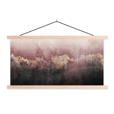 Produktbild von MuchoWow® Textilposter Glitter - Gold - Abstrakt 60x30 cm mit holzfarbenen Rahmen - Dekoration