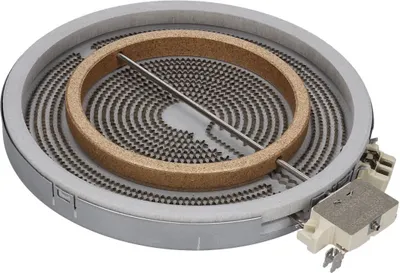 A close-up shot of a radiant heating element for an electric stove.