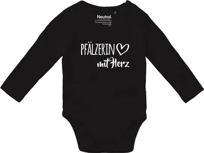 Produktbild von Huuraa Baby Body Pfälzerin mit Herz 62 Black  Baumwolle Fairtrade Langarmbody Geschenkidee