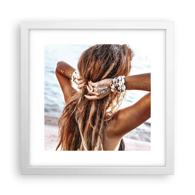 Produktbild von Gerahmtes Poster - Weißer Rahmen - Haare Frau Strand - 30x30 cm - Wand Bild - Wanddeko - Wandbilder - Kunstposter - Wandposter - Bilderrahmen - Bilder - Kunstdruck - Wanddekoration - P2WAC30x30-4613