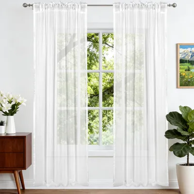 Transparente Vorhänge, weiß, 2er-Set, 140 x 180 cm, Polyester
