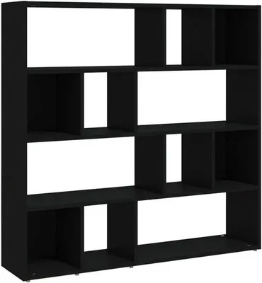 Immagine prodotto di Libreria moderna a 4 ante in legno, ideale per soggiorno e ufficio, colore nero, dimensioni 105 x 24 x 102 cm